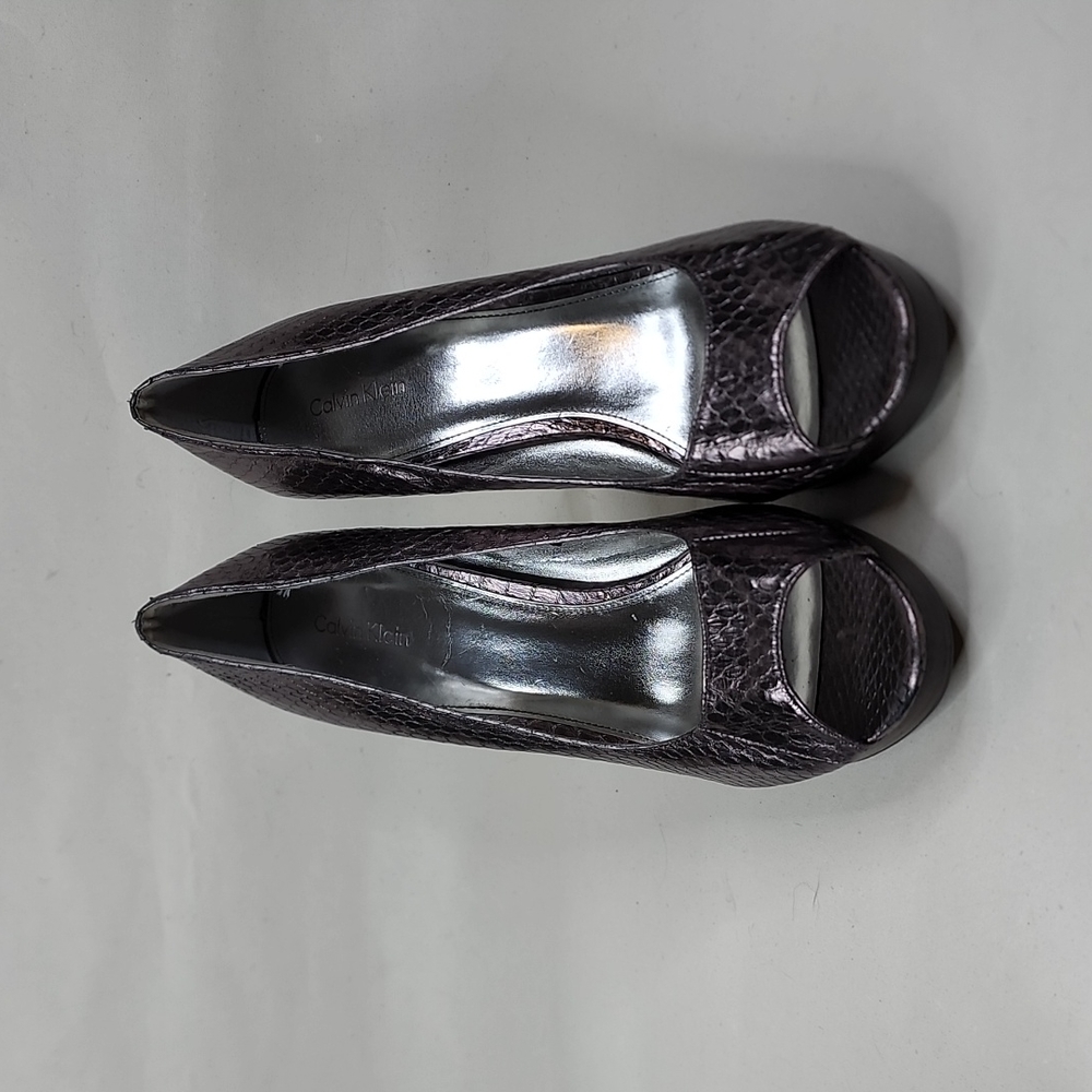Calvin Klein Daliah Metallic Peep-toe Heels